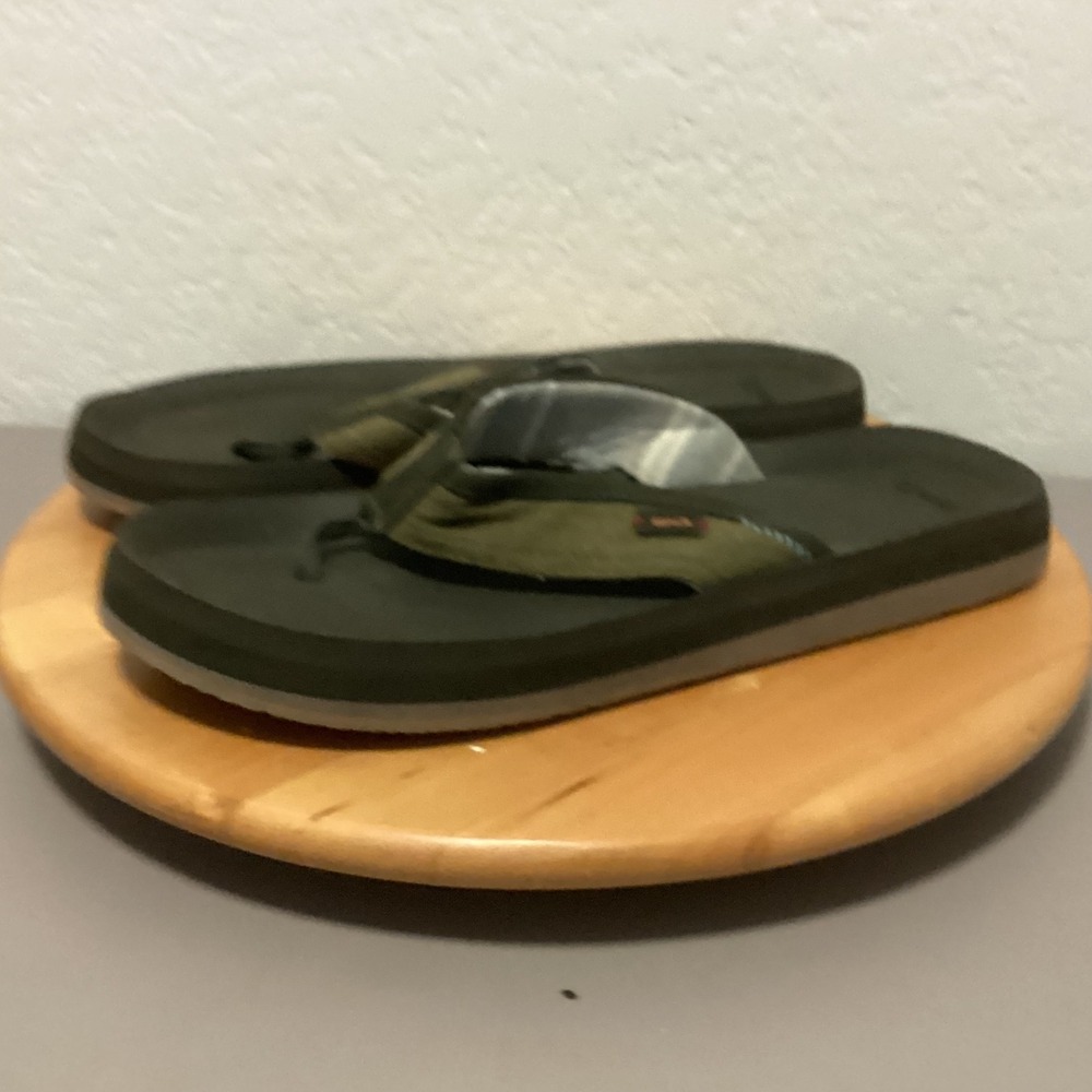 Sanuk‎ Big Swell Flip Flops Sandals Olive Green Men Size 13 Vacation Beach Pool